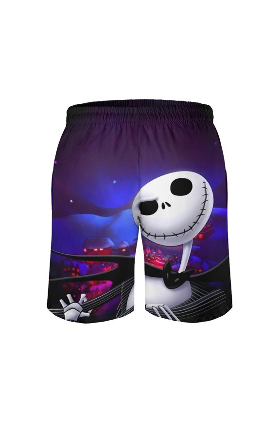 Jack Skellington Men's Shorts Quick Dry 3D Printed Beach Men's Swim Trunks with Pockets Mesh Lining Bathing Beachwear M