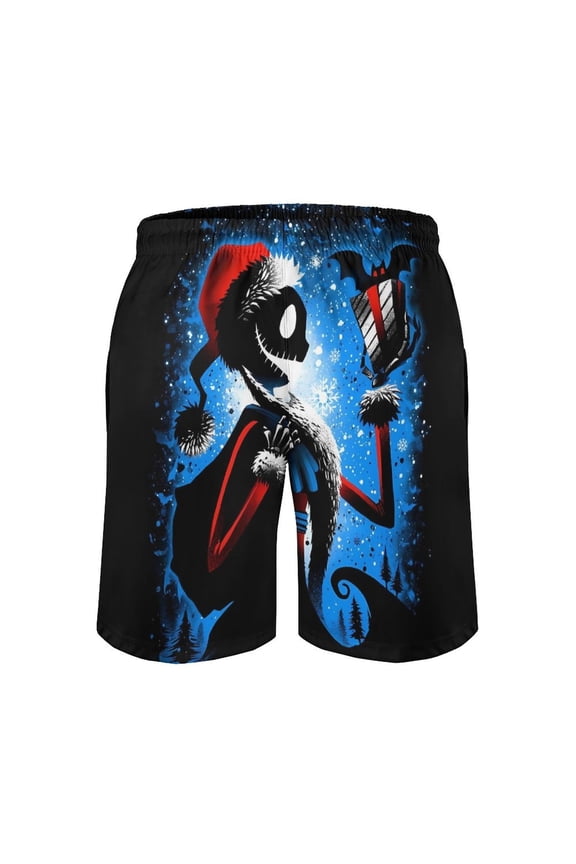 Jack Skellington Men's Shorts Quick Dry 3D Printed Beach Men's Swim Trunks with Pockets Mesh Lining Bathing Beachwear S