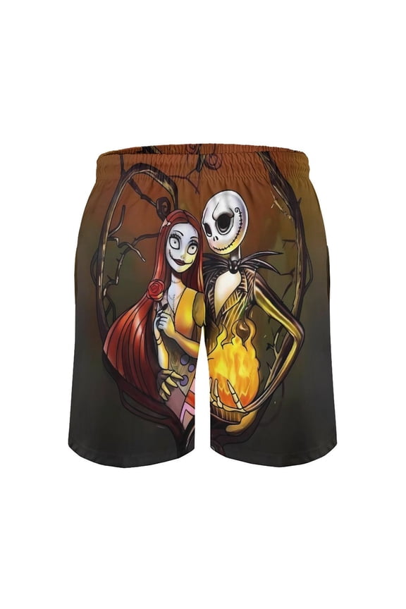 Jack Skellington Men's Shorts Quick Dry 3D Printed Beach Men's Swim Trunks with Pockets Mesh Lining Bathing Beachwear XL