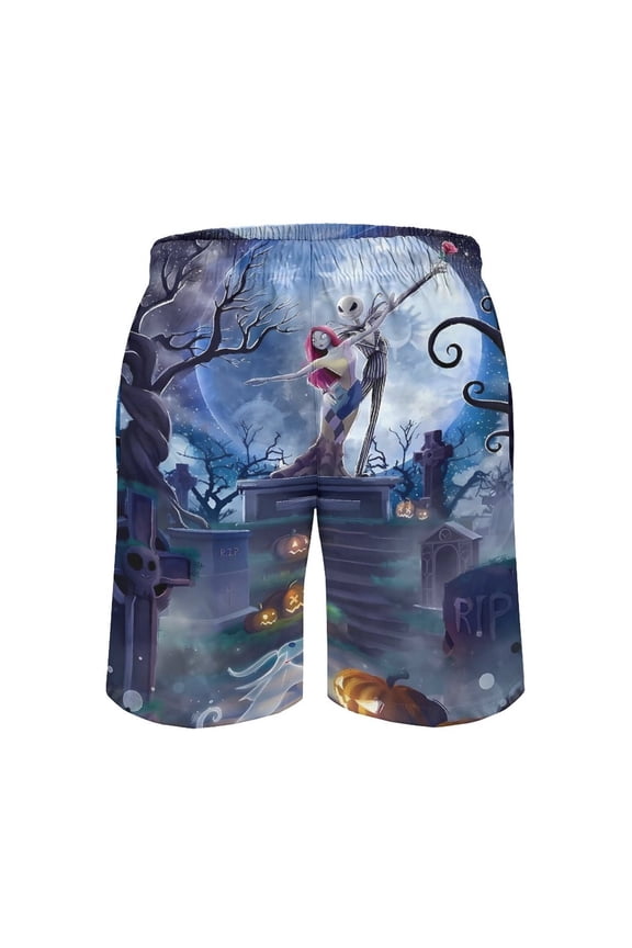 Jack Skellington Men's Shorts Quick Dry 3D Printed Beach Men's Swim Trunks with Pockets Mesh Lining Bathing Beachwear XS