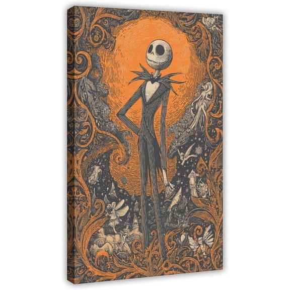 Jack Skellington Mural Iconic ''Nightmare Before Christmas'' Character Frame Canvas Print Wall Art Poster Tim Burton Style Decor Painting 12x18inch(30x45cm)