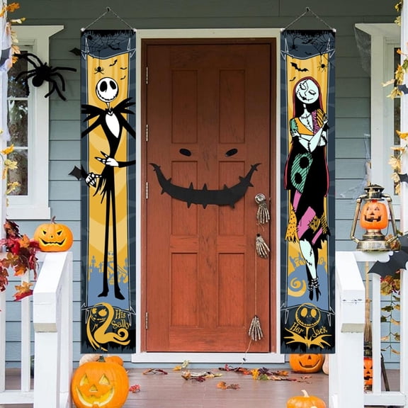 Jack Skellington Porch Sign Banner Halloween NightmareBefore Christmas Banner Halloween Party Supplies Welcome Sign Halloween Door Banner fall Decorations2 Pcs 11.8×70.8"