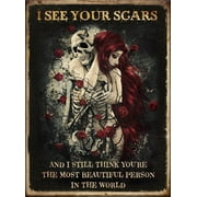 Jack Skellington and Sally I See Your Scars Encouraging Quote Nightmare Before Christmas Novelty Retro Metal Tin Sign Plaque Bar Pub Club Cafe Farmhouse Sign 12x16 Inch