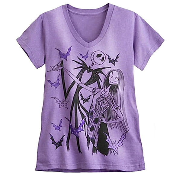 Jack Skellington & Sally Women's Endless Love Purple V-Neck T-Shirt - XS