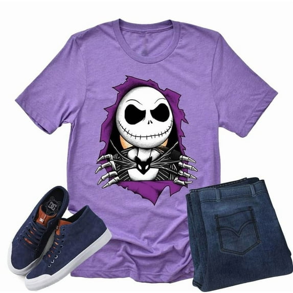Jack Skellington Seeking Face Halloween Shirt Adult Unisex T-Shirt Casual Short Sleeve (Purple, Large)