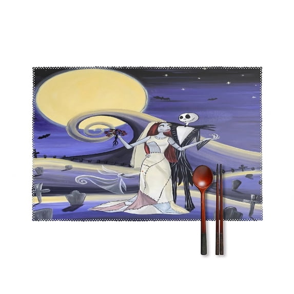 Jack-Skellington Set of 6 Individual Placemats for Dining Table, Non-slip, Washable, Reusable Table Mats for Decor Home Party for Kid Teen Adult