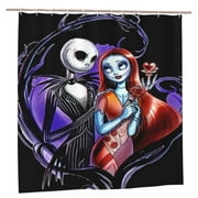 Jack Skellington Shower Curtain Halloween Theme The Nightmare Before Christmas Bathroom decoration with 12 Hooks 72x72 inches