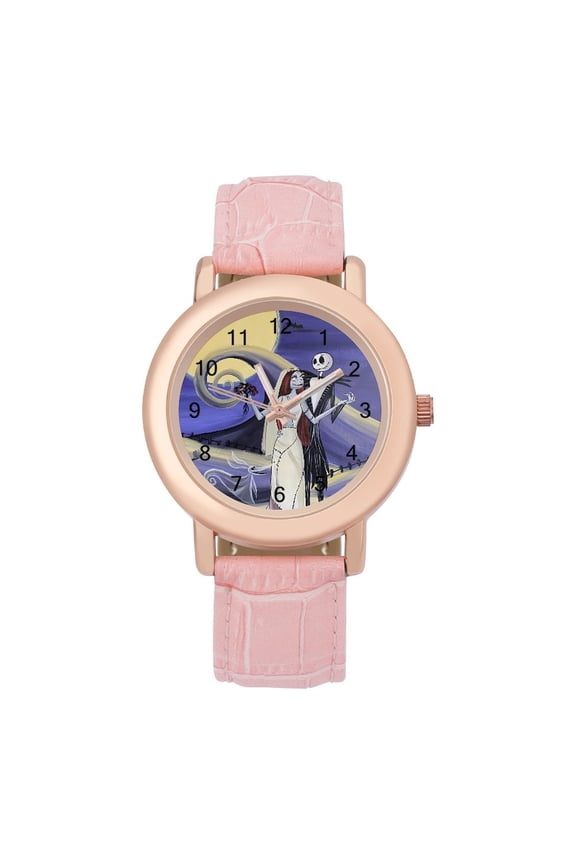Jack Skellington Soft Leather Strap Watch Adult Classic Ladies Leather Strap Wrist Watch Adjustable Fit for Wrist Sizes 5.7" to 8.7"