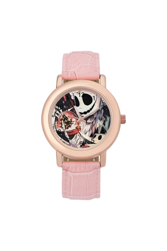 Jack Skellington Soft Leather Strap Watch Adult Classic Ladies Leather Strap Wrist Watch Adjustable Fit for Wrist Sizes 5.7" to 8.7"