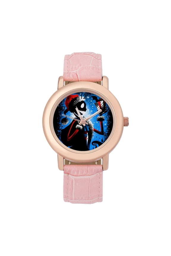 Jack Skellington Soft Leather Strap Watch Adult Classic Ladies Leather Strap Wrist Watch Adjustable Fit for Wrist Sizes 5.7" to 8.7"