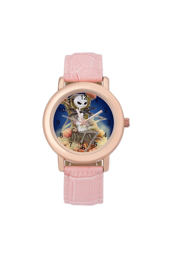 Jack Skellington Soft Leather Strap Watch Adult Classic Ladies Leather Strap Wrist Watch Adjustable Fit for Wrist Sizes 5.7" to 8.7"
