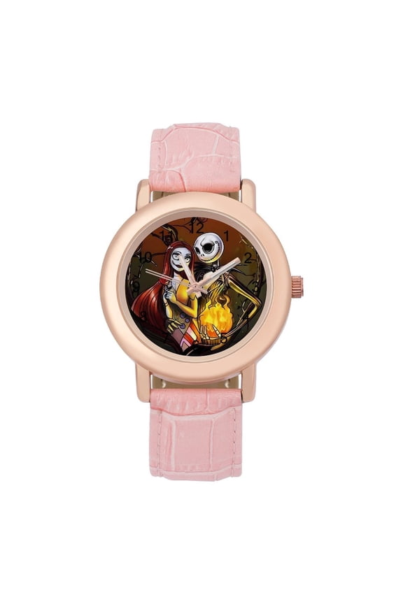 Jack Skellington Soft Leather Strap Watch Adult Classic Ladies Leather Strap Wrist Watch Adjustable Fit for Wrist Sizes 5.7" to 8.7"