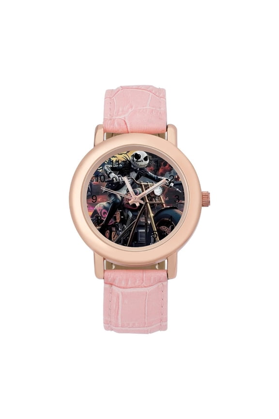 Jack Skellington Soft Leather Strap Watch Adult Classic Ladies Leather Strap Wrist Watch Adjustable Fit for Wrist Sizes 5.7" to 8.7"