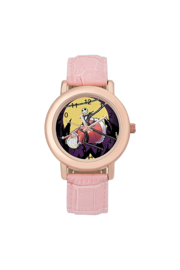 Jack Skellington Soft Leather Strap Watch Adult Classic Ladies Leather Strap Wrist Watch Adjustable Fit for Wrist Sizes 5.7" to 8.7"