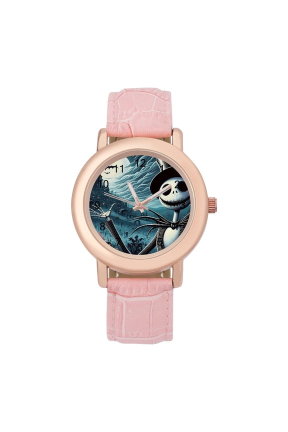 Jack Skellington Soft Leather Strap Watch Adult Classic Ladies Leather Strap Wrist Watch Adjustable Fit for Wrist Sizes 5.7" to 8.7"
