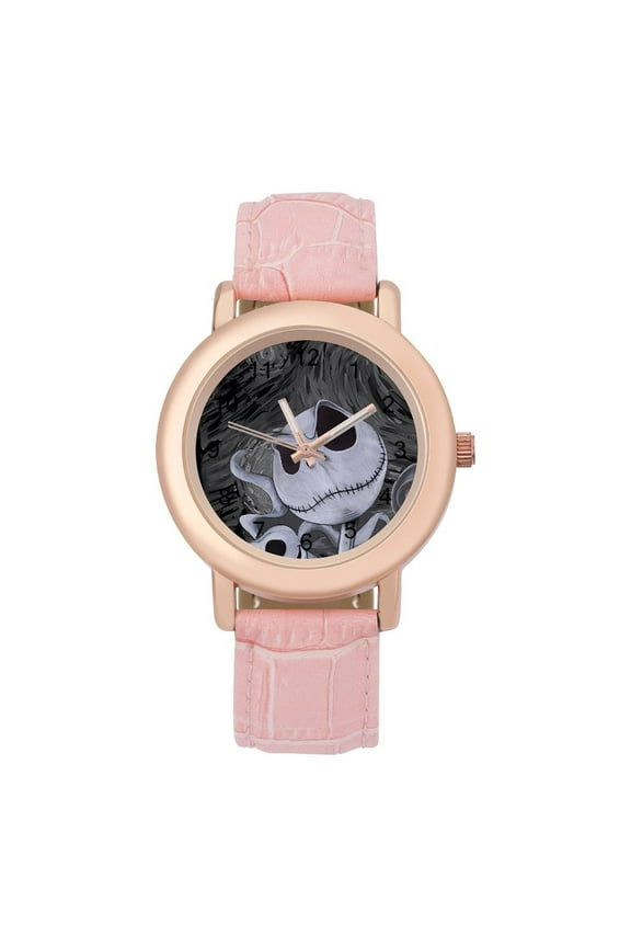 Jack Skellington Soft Leather Strap Watch Adult Classic Ladies Leather Strap Wrist Watch Adjustable Fit for Wrist Sizes 5.7" to 8.7"