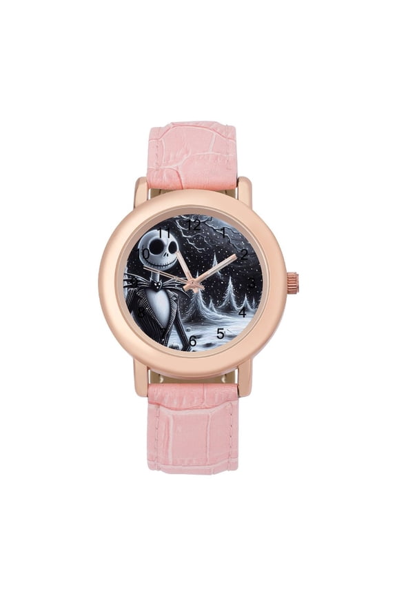 Jack Skellington Soft Leather Strap Watch Adult Classic Ladies Leather Strap Wrist Watch Adjustable Fit for Wrist Sizes 5.7" to 8.7"