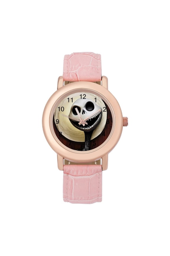 Jack Skellington Soft Leather Strap Watch Adult Classic Ladies Leather Strap Wrist Watch Adjustable Fit for Wrist Sizes 5.7" to 8.7"
