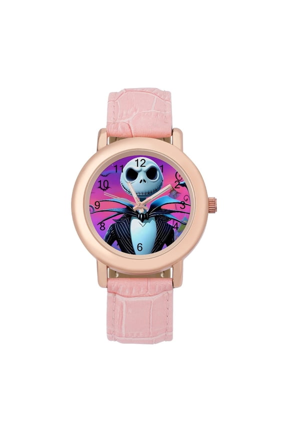 Jack Skellington Soft Leather Strap Watch Adult Classic Ladies Leather Strap Wrist Watch Adjustable Fit for Wrist Sizes 5.7" to 8.7"