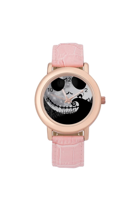 Jack Skellington Soft Leather Strap Watch Adult Classic Ladies Leather Strap Wrist Watch Adjustable Fit for Wrist Sizes 5.7" to 8.7"