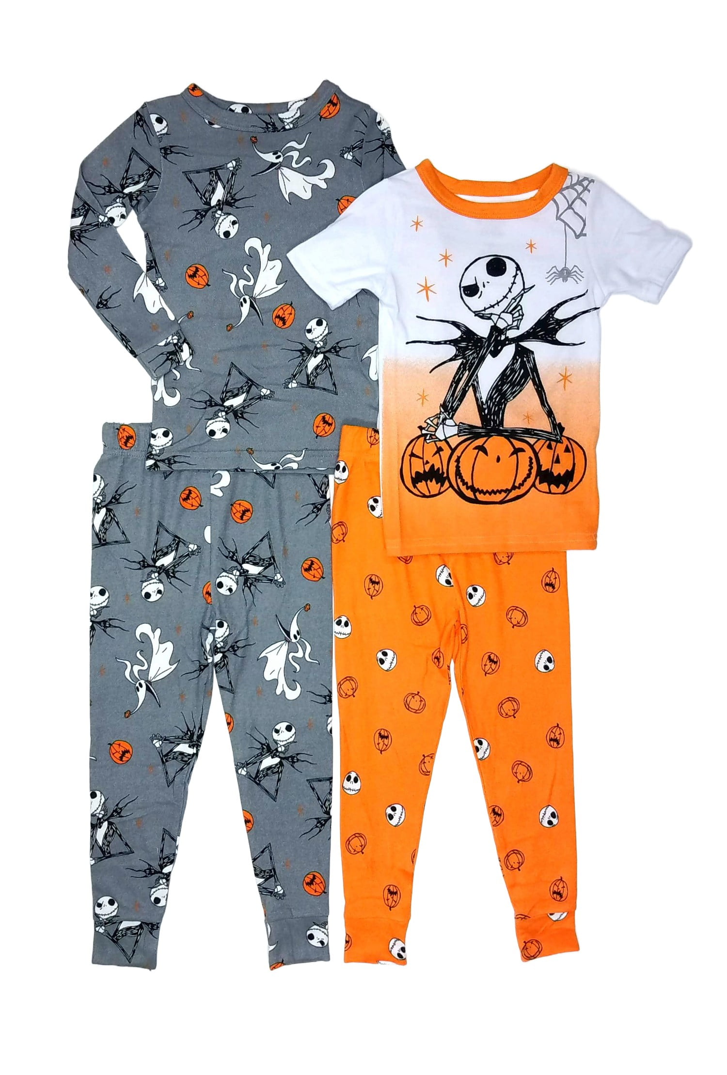 DISNEY Jack Skellington and Zero Toddler Boy's 4-PC Character Halloween Soft Pajama Set, Size 3T