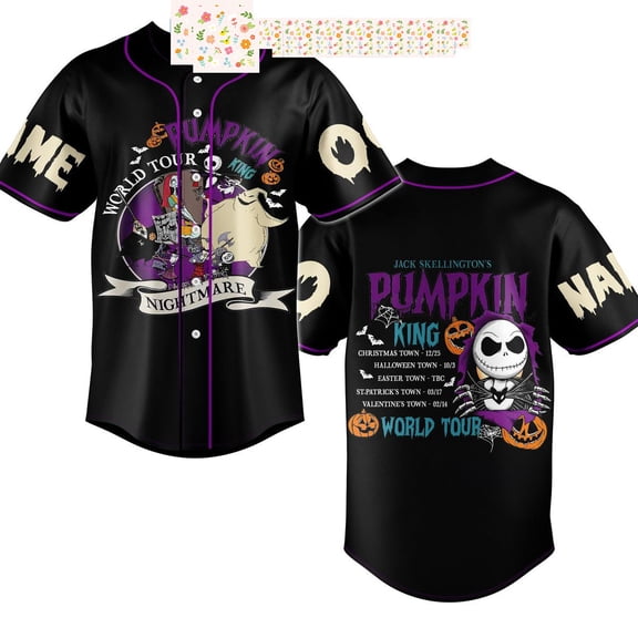 Jack Skellingtons Pumplin King World Tour Personalized Baseball Jersey