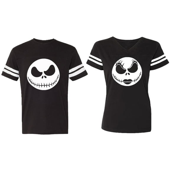 Jack Skull Matching Couple Cotton Jerseys (Men Black / Women Black) (Men L / Women XXL)