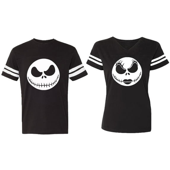 Jack Skull Matching Couple Cotton Jerseys (Men Black / Women Black) (Men XL / Women XL)
