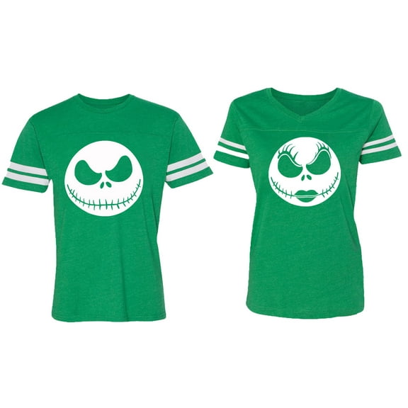 Jack Skull Matching Couple Cotton Jerseys (Men Green / Women Green) (Men XXL / Women XL)
