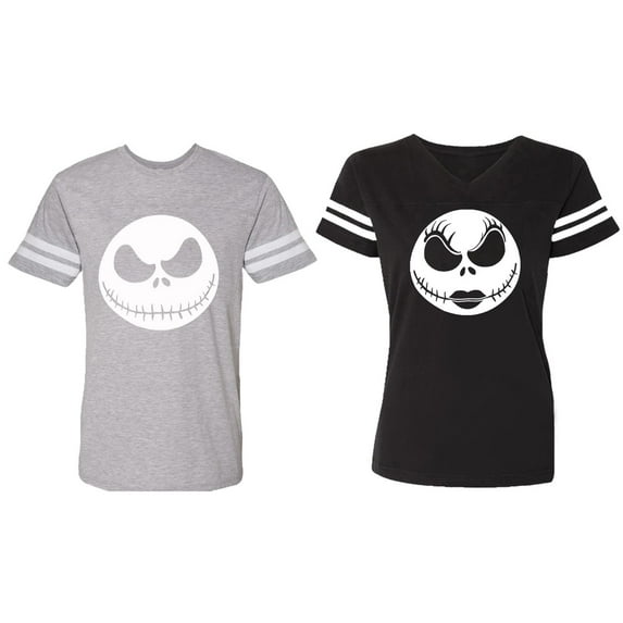 Jack Skull Matching Couple Cotton Jerseys (Men Heather / Women Black) (Men S / Women S)