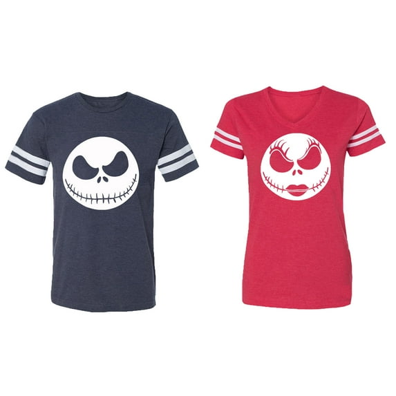 Jack Skull Matching Couple Cotton Jerseys (Men Navy / Women Red) (Men L / Women M)