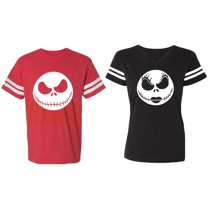 Jack Skull Matching Couple Cotton Jerseys (Men Red / Women Black) (Men S / Women S)