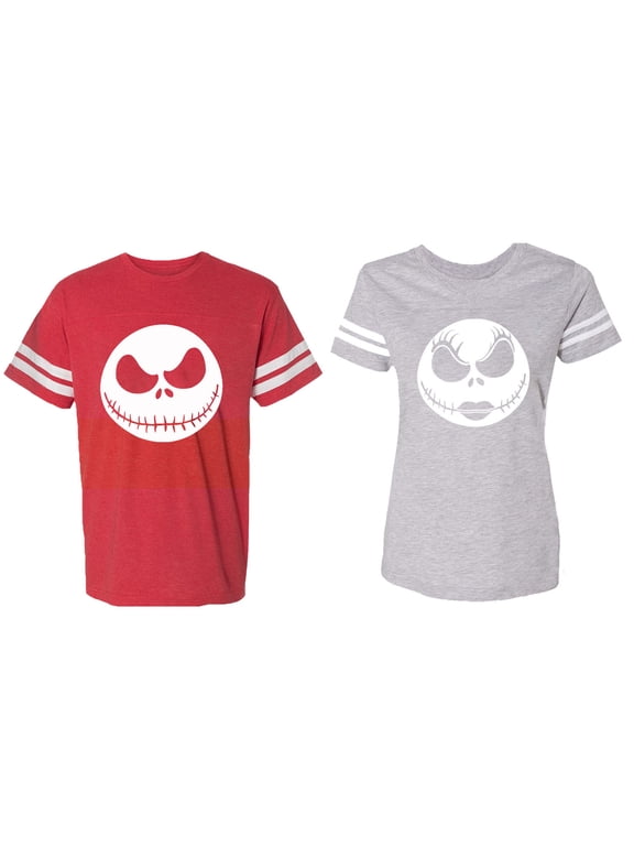 Jack Skull Matching Couple Cotton Jerseys (Men Red / Women Heather) (Men S / Women M)