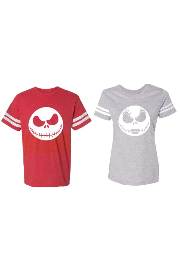 Jack Skull Matching Couple Cotton Jerseys (Men Red / Women Heather) (Men S / Women M)