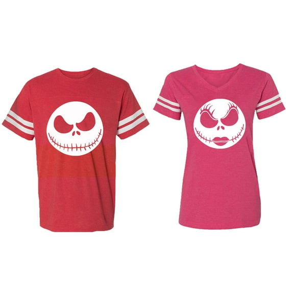Jack Skull Matching Couple Cotton Jerseys (Men Red / Women Pink) (Men XXL / Women XL)