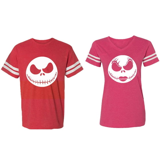 Jack Skull Matching Couple Cotton Jerseys (Men Red / Women Pink) (Men XXL / Women XXL)