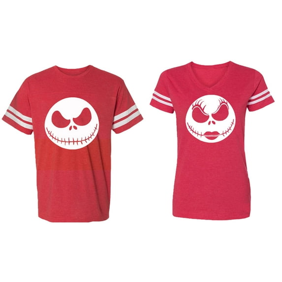 Jack Skull Matching Couple Cotton Jerseys (Men Red / Women Red) (Men S / Women M)