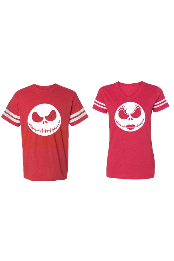 Jack Skull Matching Couple Cotton Jerseys (Men Red / Women Red) (Men XL / Women XL)