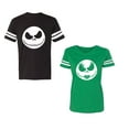 thumbnail image 1 of Jack SkullUnisex Couple Matching Cotton Jersey style T-Shirt Contrasting stripes on sleeves (Men Black / Women Green) (Men S / Women XXL), 1 of 3