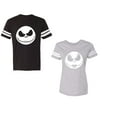 thumbnail image 1 of Jack SkullUnisex Couple Matching Cotton Jersey style T-Shirt Contrasting stripes on sleeves (Men Black / Women Heather) (Men M / Women S), 1 of 3
