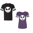 thumbnail image 1 of Jack SkullUnisex Couple Matching Cotton Jersey style T-Shirt Contrasting stripes on sleeves (Men Black / Women Purple) (Men XL / Women L), 1 of 3