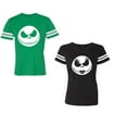 thumbnail image 1 of Jack SkullUnisex Couple Matching Cotton Jersey style T-Shirt Contrasting stripes on sleeves (Men Green / Women Black) (Men S / Women S), 1 of 3