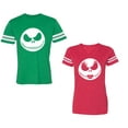 thumbnail image 1 of Jack SkullUnisex Couple Matching Cotton Jersey style T-Shirt Contrasting stripes on sleeves (Men Green / Women Red) (Men S / Women M), 1 of 3