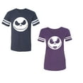 thumbnail image 1 of Jack SkullUnisex Couple Matching Cotton Jersey style T-Shirt Contrasting stripes on sleeves (Men Navy / Women Purple) (Men XL / Women XL), 1 of 3