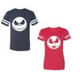thumbnail image 1 of Jack SkullUnisex Couple Matching Cotton Jersey style T-Shirt Contrasting stripes on sleeves (Men Navy / Women Red) (Men XL / Women M), 1 of 3