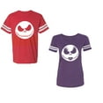 thumbnail image 1 of Jack SkullUnisex Couple Matching Cotton Jersey style T-Shirt Contrasting stripes on sleeves (Men Red / Women Purple) (Men L / Women L), 1 of 3