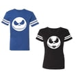 thumbnail image 1 of Jack SkullUnisex Couple Matching Cotton Jersey style T-Shirt Contrasting stripes on sleeves (Men Royal / Women Black) (Men L / Women XL), 1 of 3
