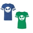 thumbnail image 1 of Jack SkullUnisex Couple Matching Cotton Jersey style T-Shirt Contrasting stripes on sleeves (Men Royal / Women Green) (Men S / Women XXL), 1 of 3
