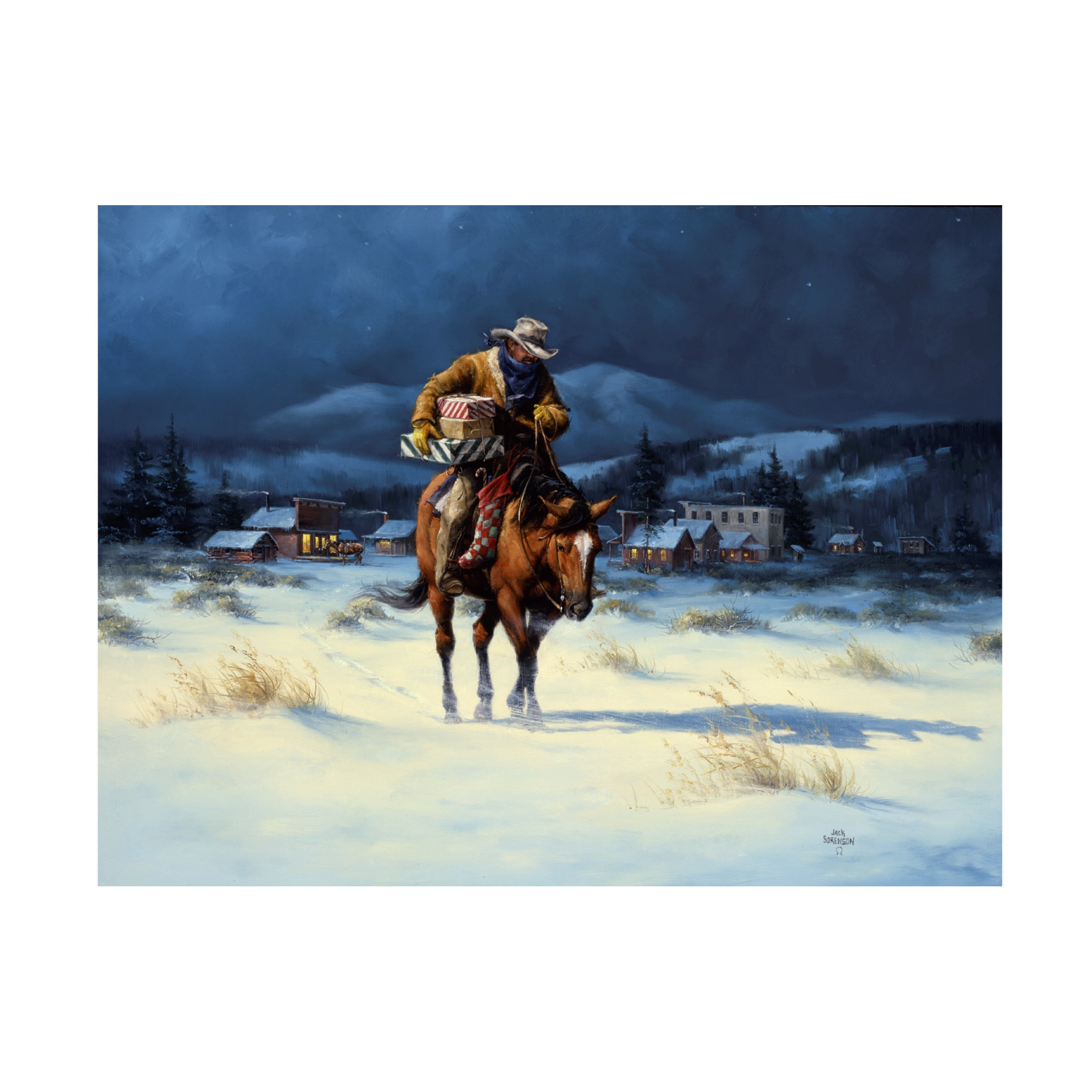 Jack Sorenson Christmas Horse Canvas Art in Blue and White