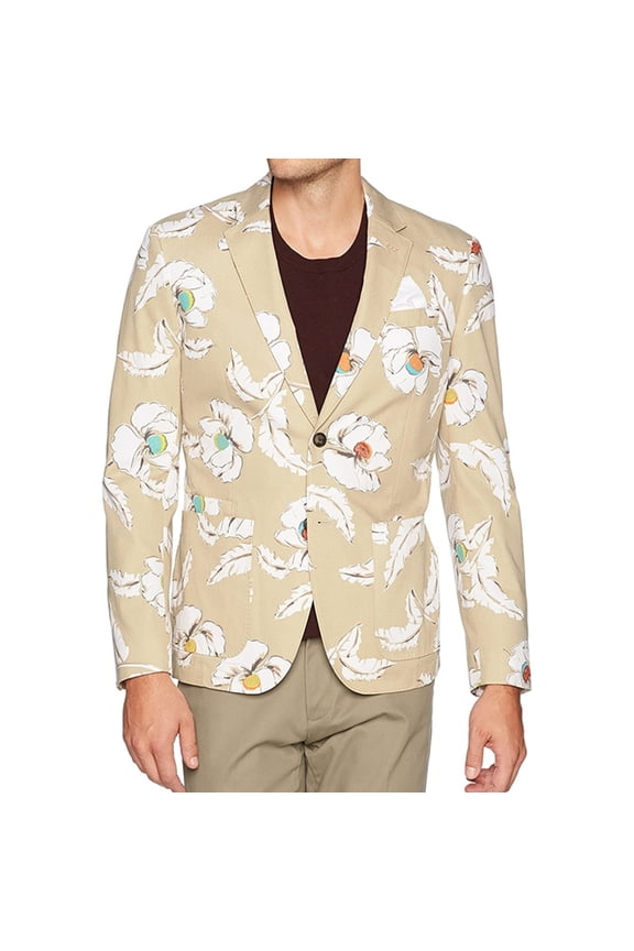 Mens Poppy Flower Sport Coat, Beige, 40